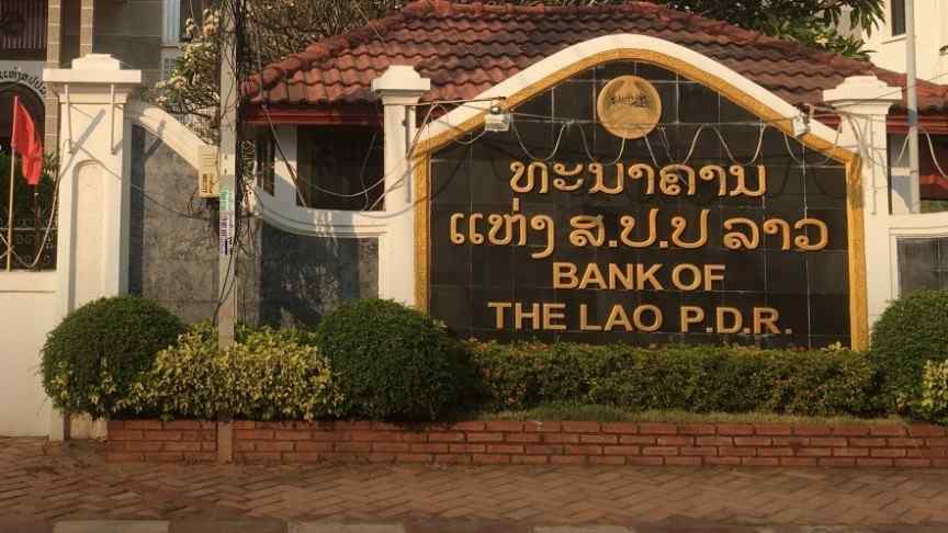 sign at entrance to Bank of the Lao P.D.R. building