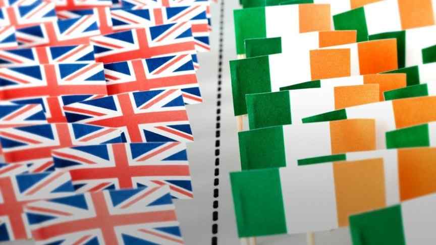 U.K flags on the left, Irish flags on the right, separated by a dotted line