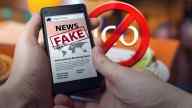 hands holding smartphone showing NEWS FAKE site