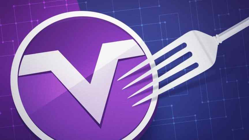 Design representing MoneroV logo touched by a fork