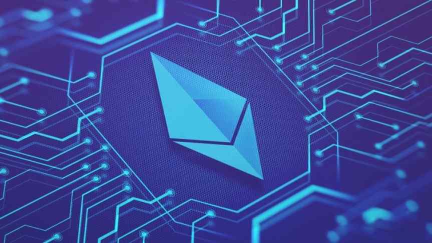 Illustration of Ethereum symbol on a circuits board