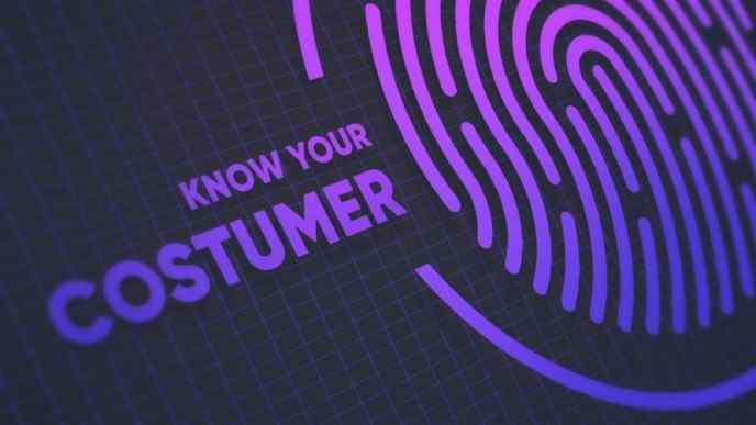 Enlarged illustrated fingerprint next to a text saying ‘Know your customer”