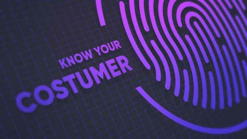 Enlarged illustrated fingerprint next to a text saying ‘Know your customer”