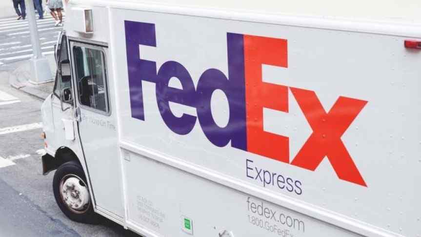 A FedEx van on the street