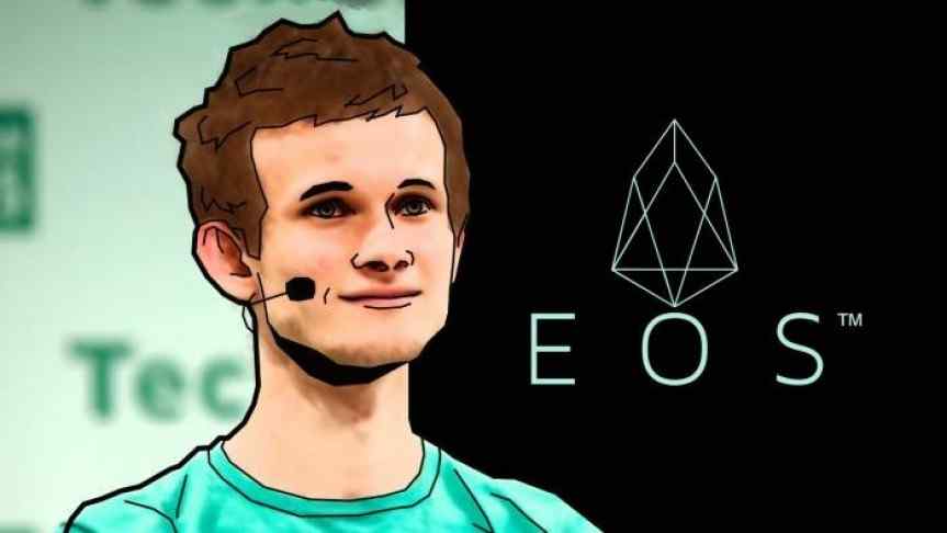 Illustration of Vitalik Buterin and the EOS logo