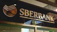 Sberbank building; closeup on the logo 