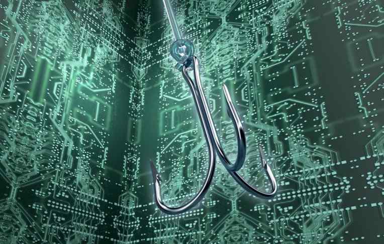 Fishing hook and a motherboard background