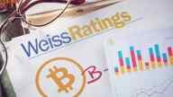 Weiss Ratings paper sheet showing the Bitcoin logo and a chart