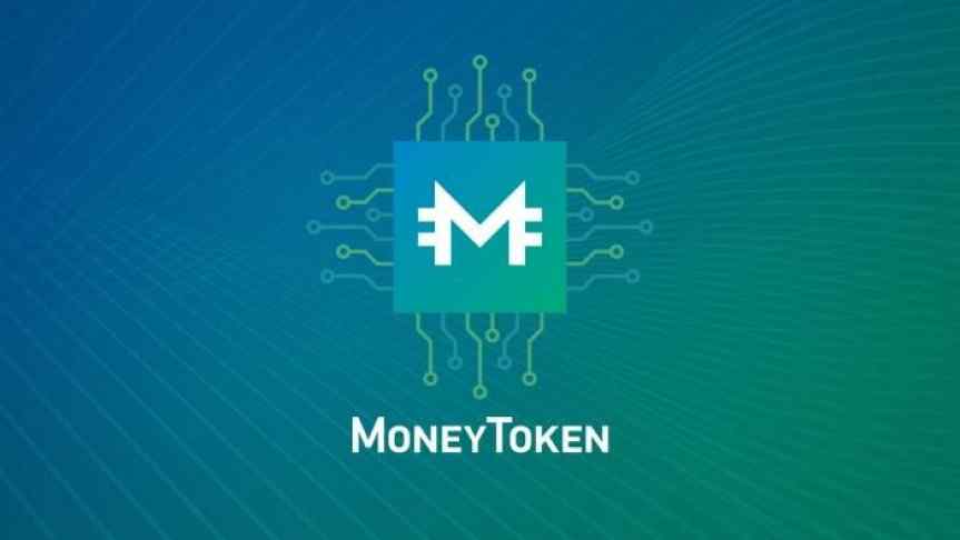 Money Token logo in front of blue and green background