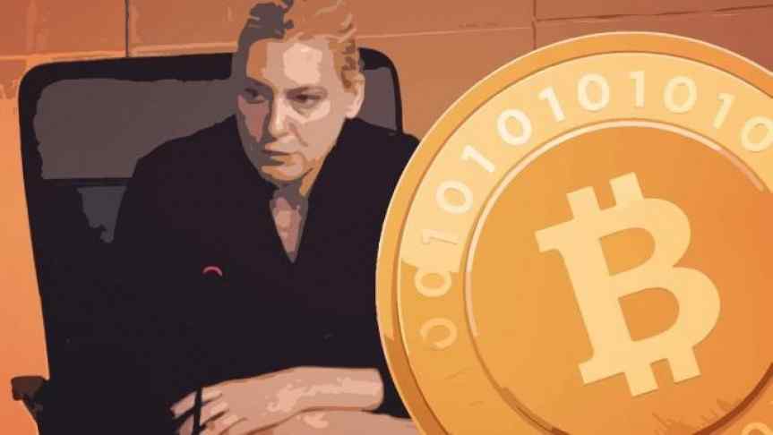 Illustration of Valerie Szczepanik and a Bitcoin