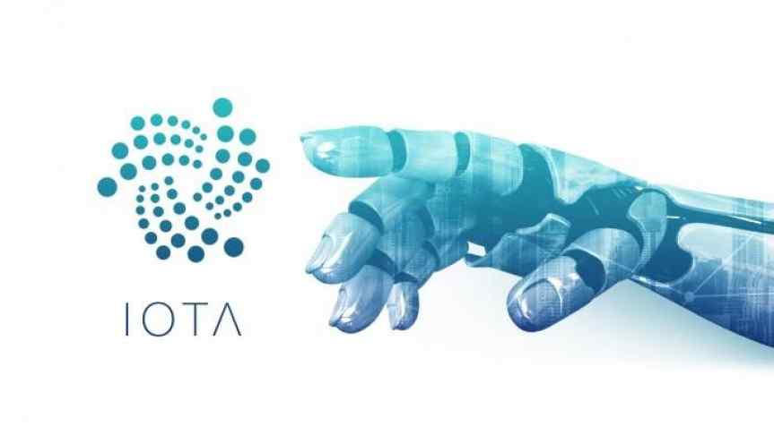 blue robot hand pointing at IOTA name and logo