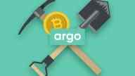 Argo logo in front of a Bitcoin, a pickaxe and a shovel