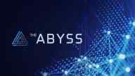 Abyss logo on a blue background and a part of blockchain illustration