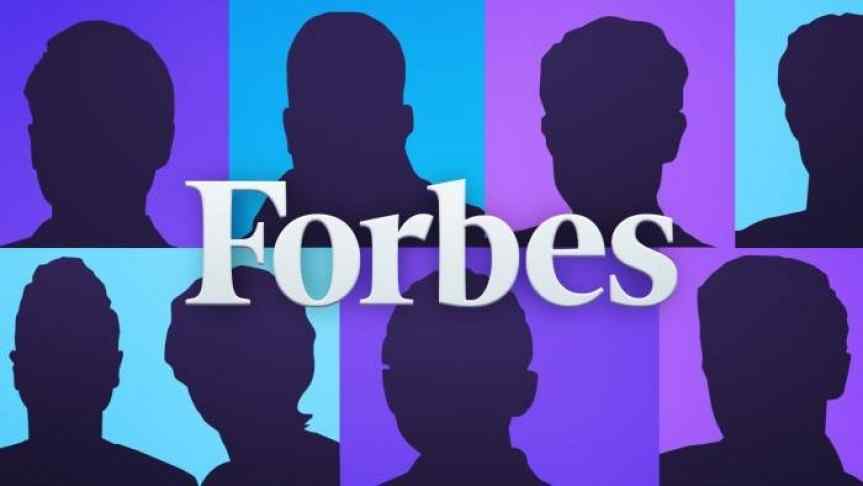 Unknown faces in colored squares under the logo of Forbes