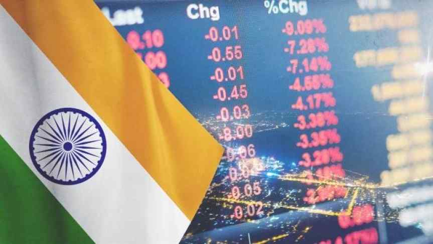 India's flag on the background of market price drop 