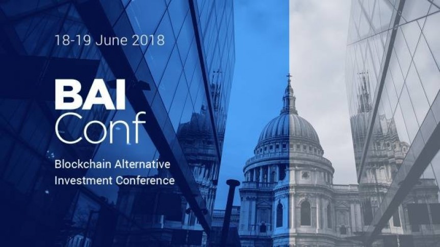 Blockchain Alternative Investment Conference 18-19 June 2018 St. Paul's Cathedral and modern glass building in half grey half blue