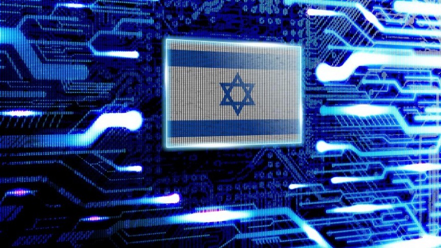 Israel's flag on glowing-blue background