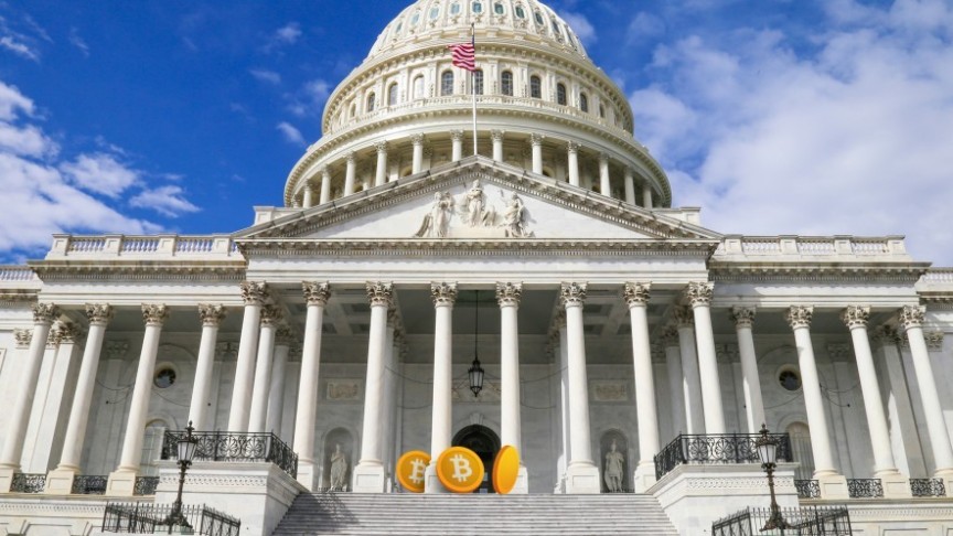 The White House with cryptocoins in the front