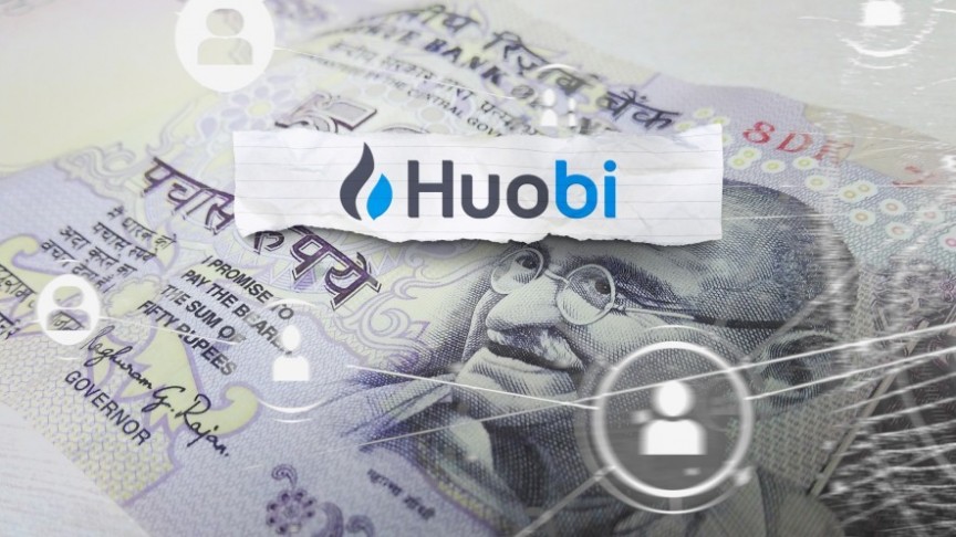 Huobi logo and name on Indian money bill