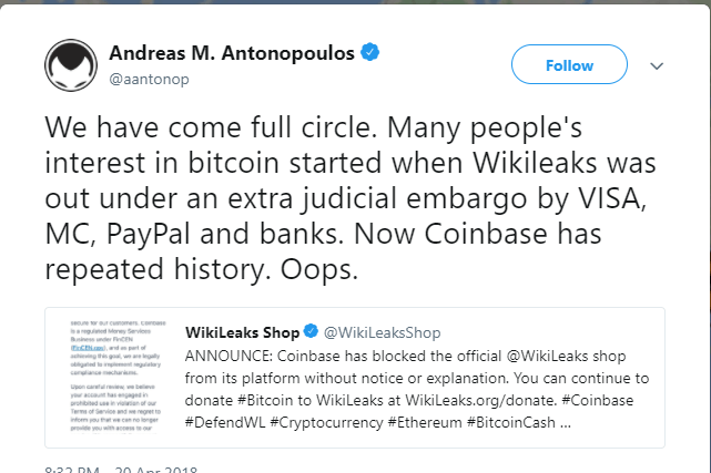 Cryptosphere reaction to coinbase