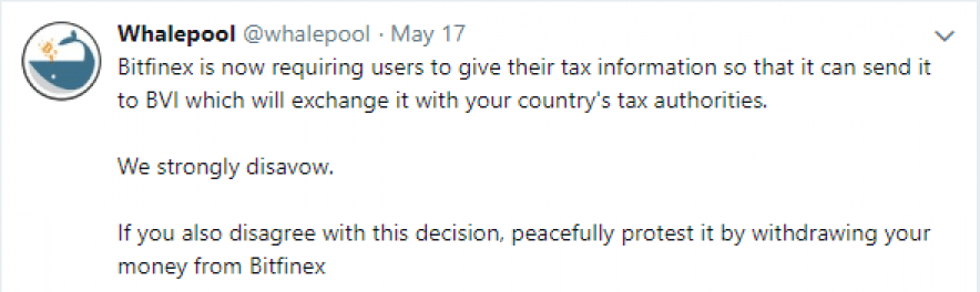 Whalepool Tweet on Bitfinex Exchange